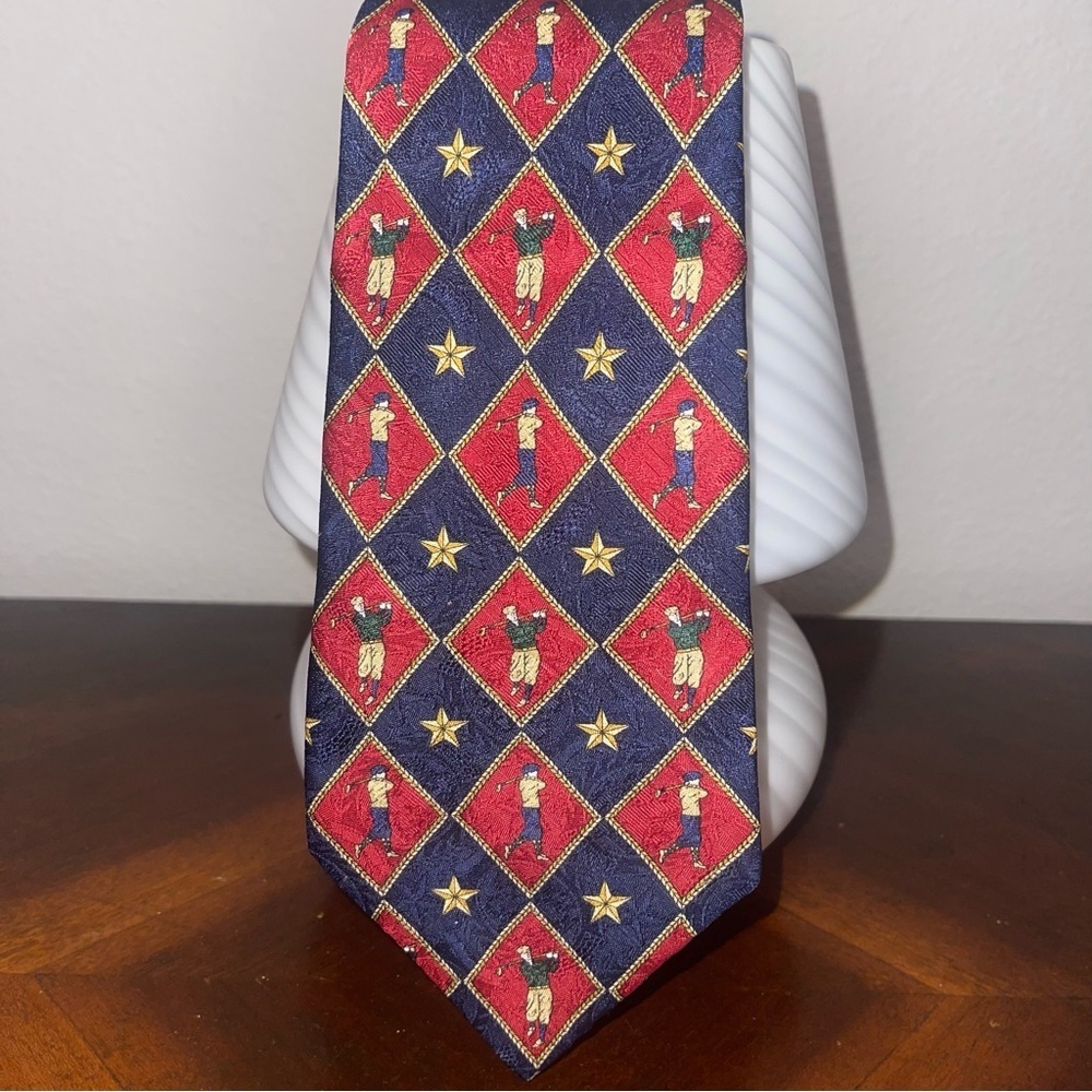 Vintage Tommy Hilfiger Tie Necktie Made in USA Wide Italian Silk Golf Pattern 4”